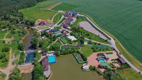 modern recreation complex. beautiful green territory of popular recreational center for outdoor weekend in summer. aerial view.