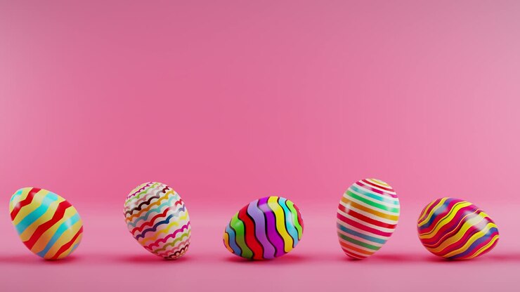 Multicolored Easter eggs rolling on a red background. Loop animation