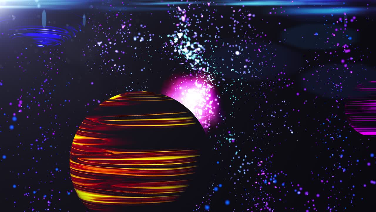 computador generado colorido paisaje cósmico. espacio futurista con planetas de neón en un fondo estrellado. renderización 3d