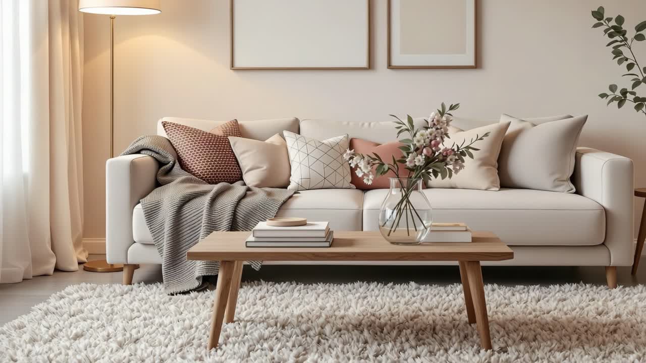 Cozy Modern Living Room Interior with Sofa and Coffee Table