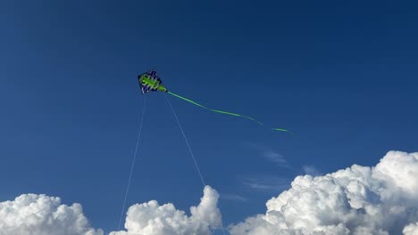 low angle pov of green kite with long