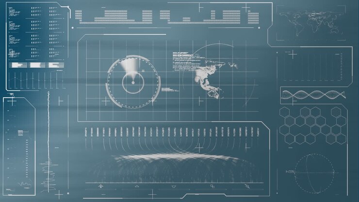Animation of data processing over blue background