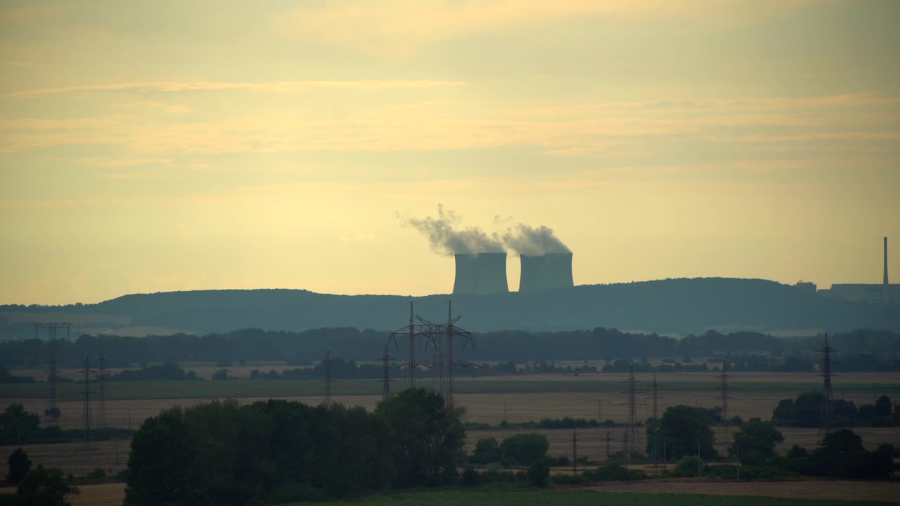 Mochovce Nuclear Power Plant between Nitra and Levice, Slovakia, Smoke stacks