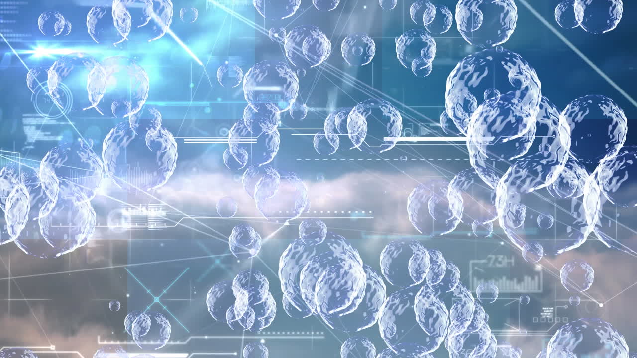 구름 위에 있는 지구의 애니메이션과 데이터 처리