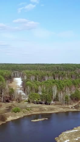 spring forest river landscape from above