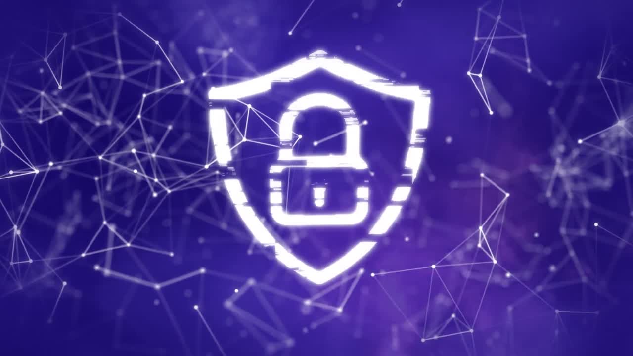 animación de cerraduras digitales y conexiones en fondo violeta