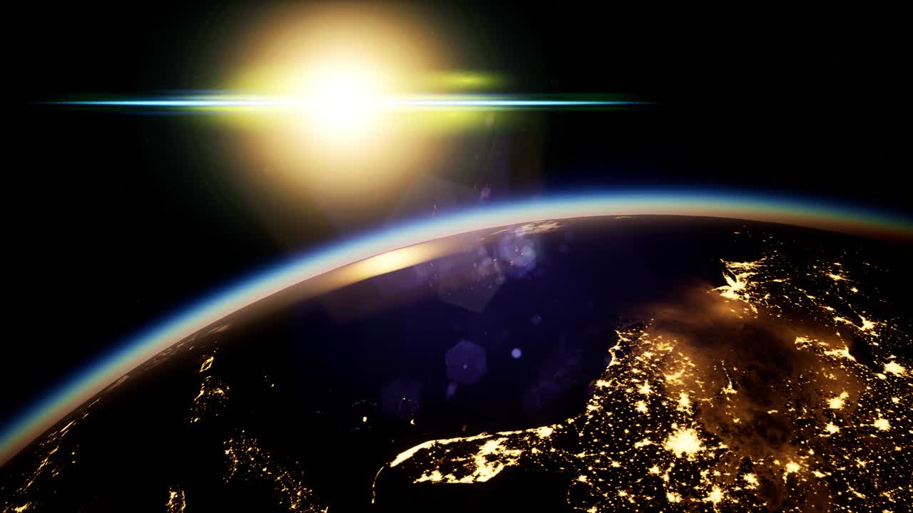 Space, Sun and planet Earth at Night