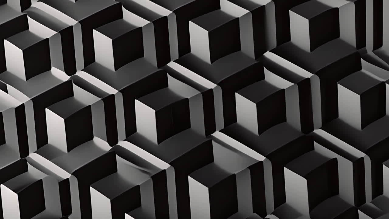 Geometric cubes forming 3D pattern animation in black and white ...