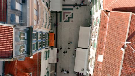 flying above street of lisbon bird eye