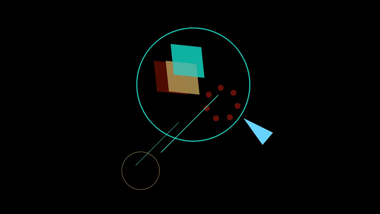 movimiento abstracto con cuadrados coloridos y puntos giratorios inscritos en círculo