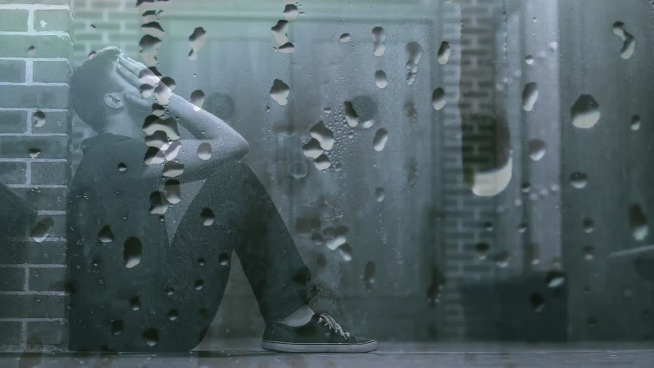 복도 4k에 있는 걱정된 남자의 디지털 애니메이션