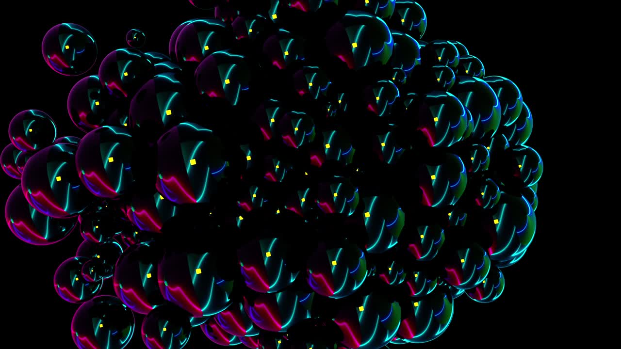 Rendering 3D di sfondo astratto. Generato al computer, l'emergere di molte sfere con riflessi che riempiono l'intero schermo