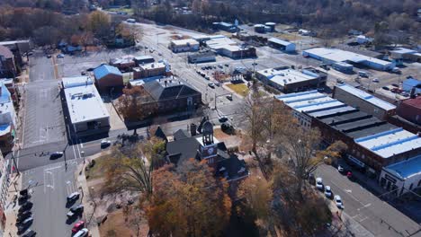 aerial spiral shot of the courthouse and downtown paris tennessee