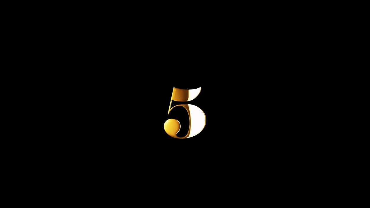 3D gold word text countdown from Ten to one with light effect. 4K seamless loop isolated transparent video animation text with alpha channel