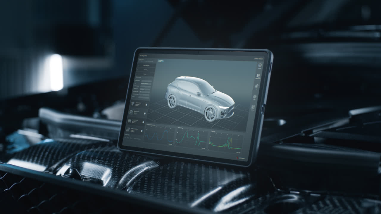Car Diagnostics Using Tablet in a Repair Shop