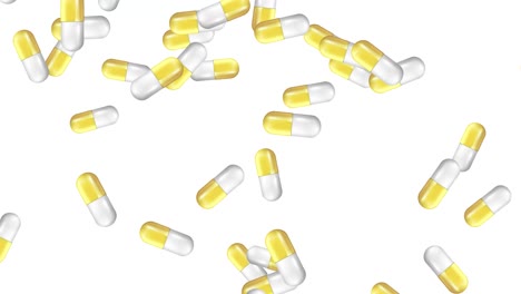 yellow and white capsules falling on various backgrounds