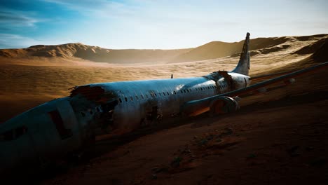 avión aplastado abandonado en el desierto