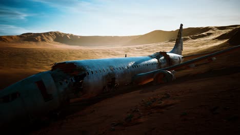 abandoned crushed plane in desert