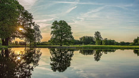 beautiful timelapse of lake with trees and the reflection of the water