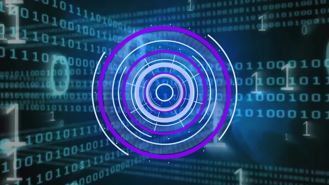 Animation of scope scanning over data processing on black background