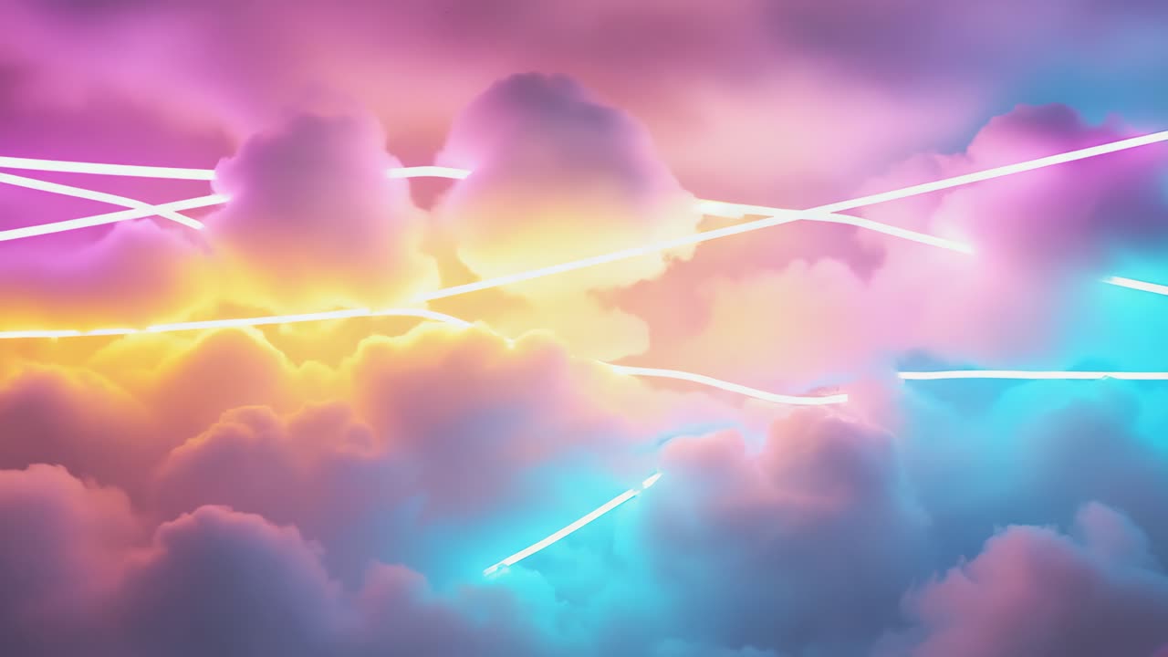 Abstract Clouds with Glowing Neon Light Beams