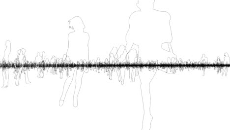 contorno abstracto de una multitud de personas en fondo blanco. animación de órbita digital - gráficos