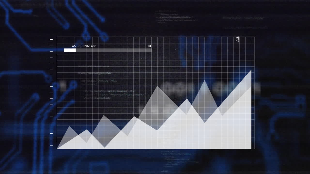 Graph with data points and animation over digital background with binary coding