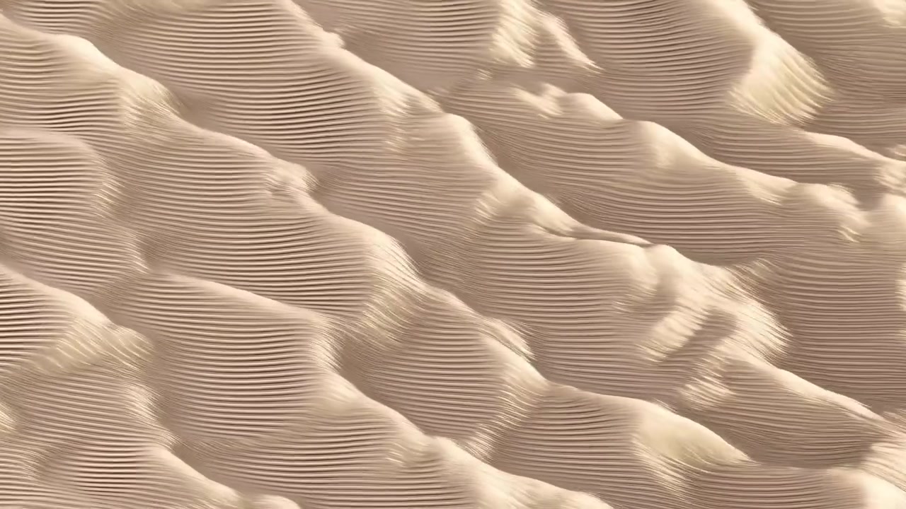 Una vista aerea di serene dune di sabbia in un paesaggio desertico, che mostra la bellezza tranquilla dell'ambiente naturale con tonalità beige e marrone chiaro, da usare come sfondo naturale o del deserto