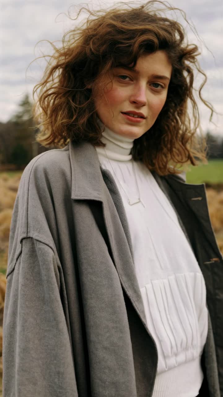Portrait of a woman outdoors in a relaxed pose, shot at eye level. The style is casual and natural