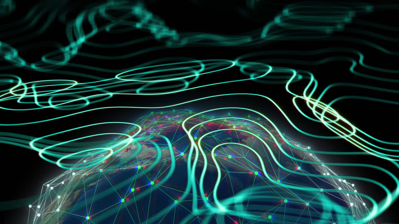 animación del procesamiento de datos a través de una red de conexiones