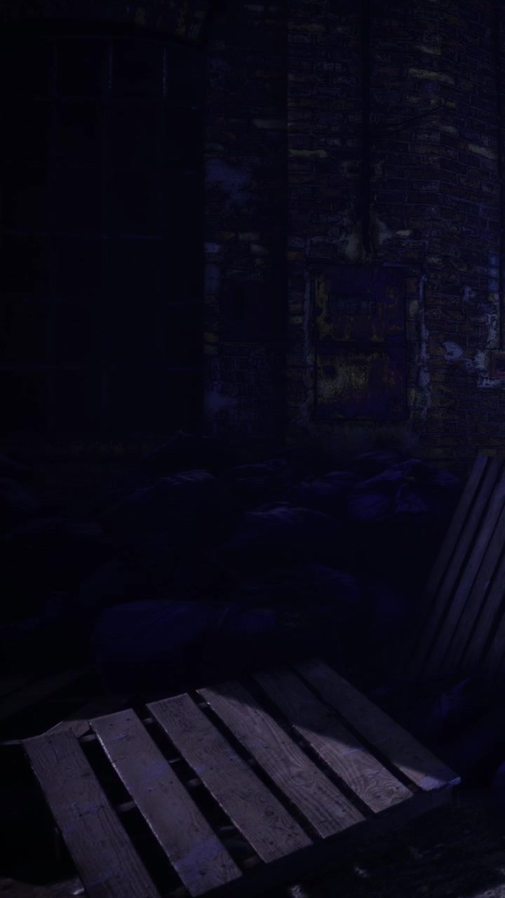 Urban landscape at night near an old building with shadows and textures