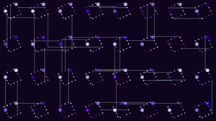 Connected dots pattern with flash light on black gradient