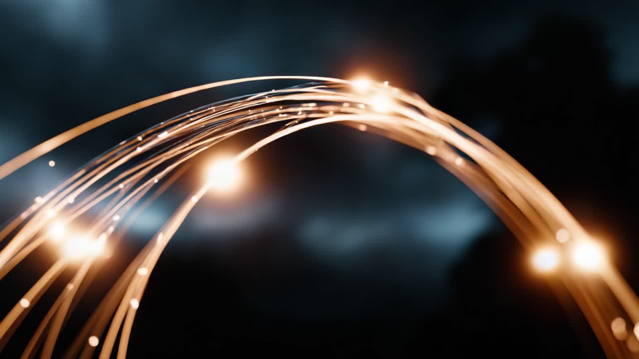 Uma exibição hipnotizante de arcos de filamentos brilhantes contra um céu escuro e melancólico, criando um visual cativante de luz e energia em movimento