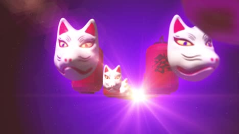 japanese lantern and fox mask loop animation