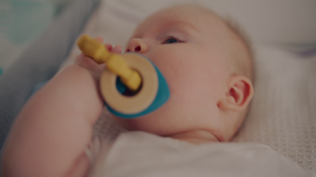 Baby with a toy rattle