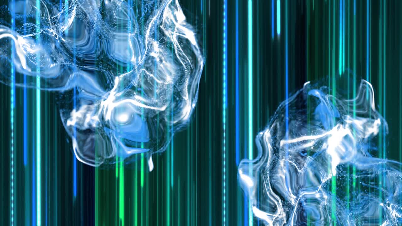 파란색 모양의 애니메이션이 파란색 트레일 위에 움직이고 떨어집니다.