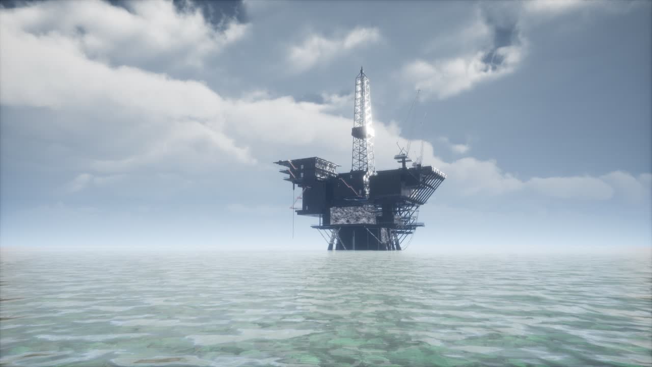 Large Pacific Ocean offshore oil rig drilling platform