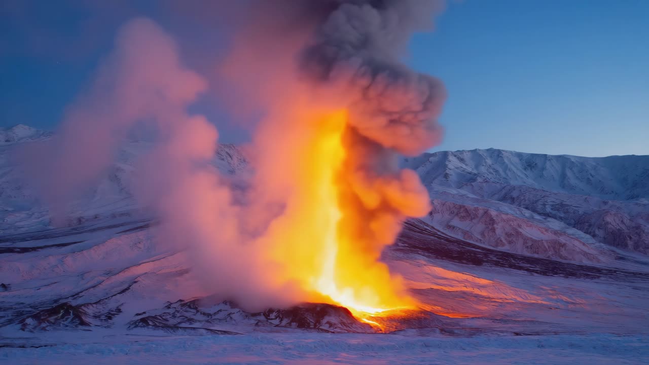 눈 인 산에서 화산 폭발