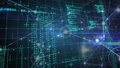 Animation of data processing and network of connections over computer circuit board