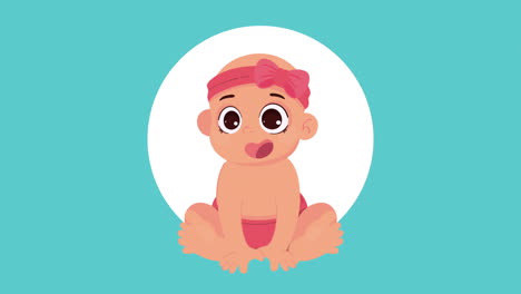 cute little baby girl seated animation