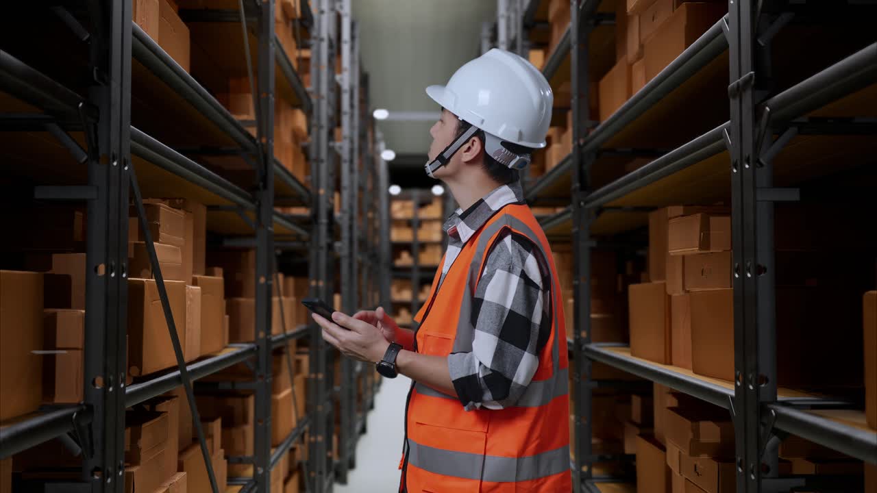 Lavoratore di magazzino che ispeziona l'inventario