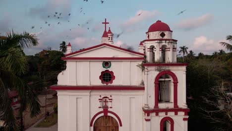 birds crossing in antigua church in mexico