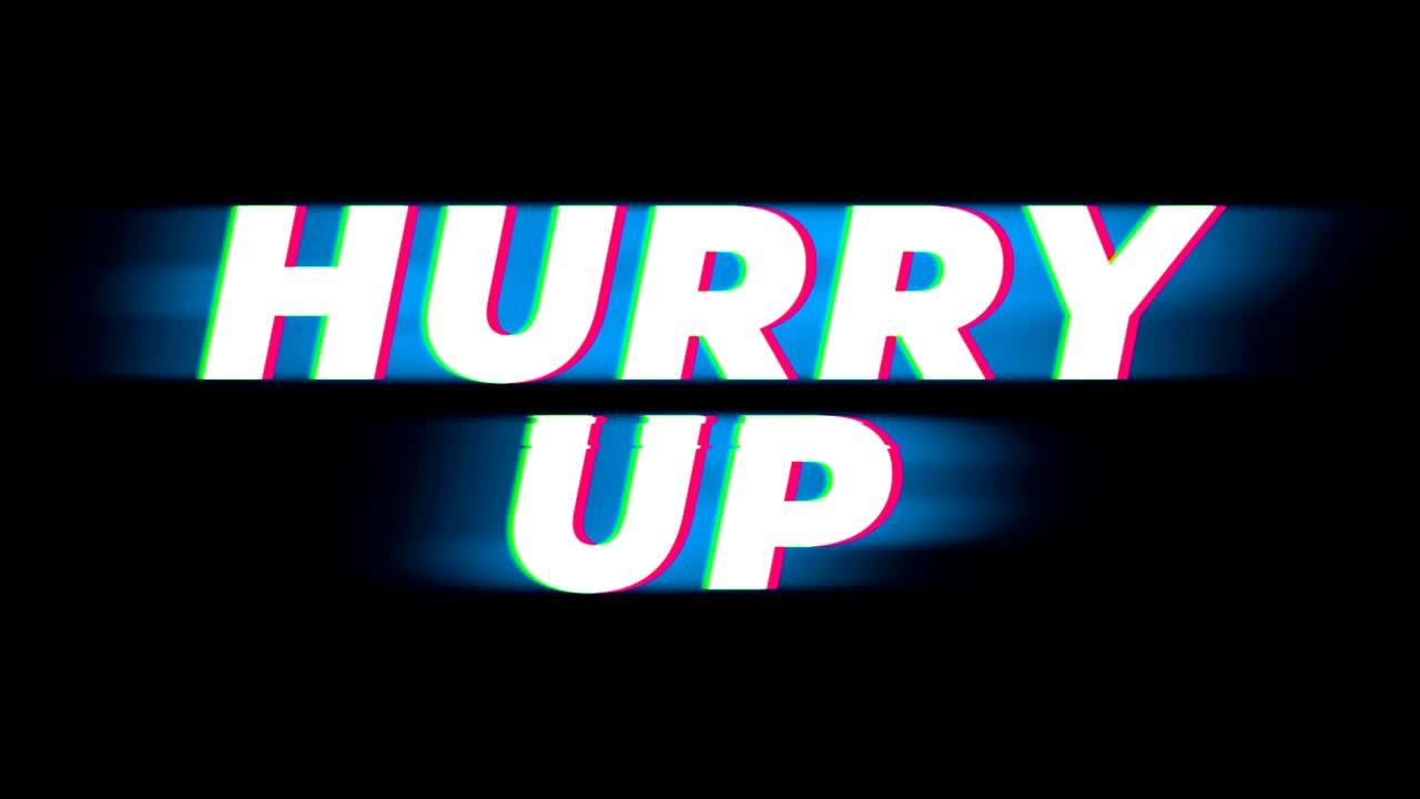 date prisa con el texto de la promoción del efecto glitch vintage.