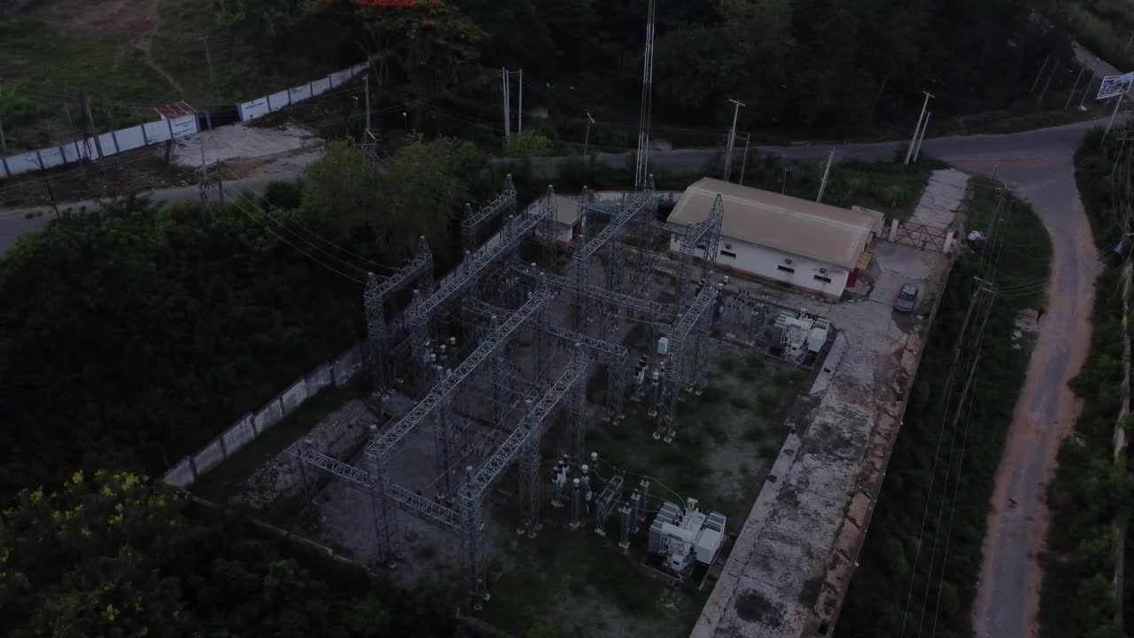 Beautiful jib up of a power grid substation in a rural area in Nigeria, Africa