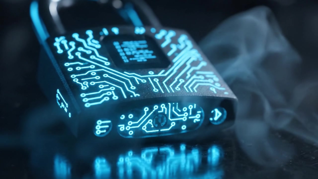 A Futuristic Smart Lock with Digital Circuitry Design Showcasing Advanced Security Technology in a Sleek and Modern Aesthetic for Enhanced Protection and Innovative Solutions