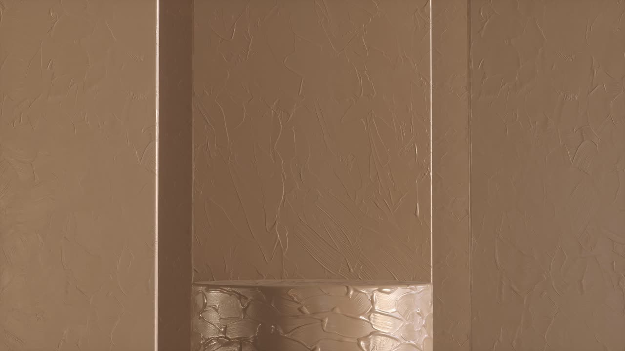 Beige shiny cylinder stand with acrylic paint in studio 3d render animation