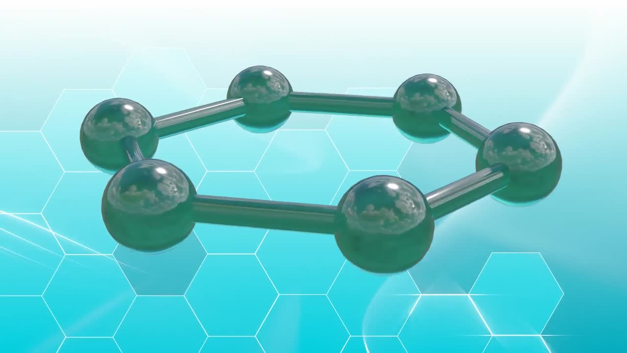 파란색 배경에 분자의 3d 마이크로의 애니메이션