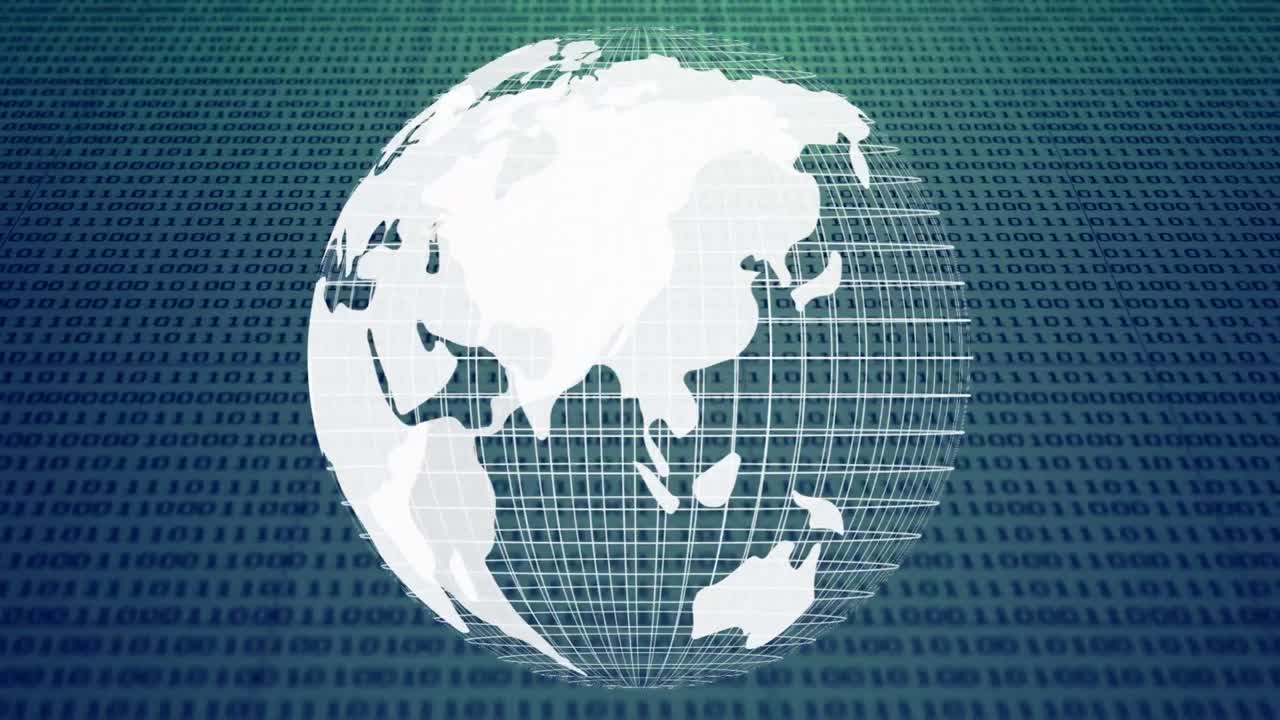 Animation of globe over binary coding processing