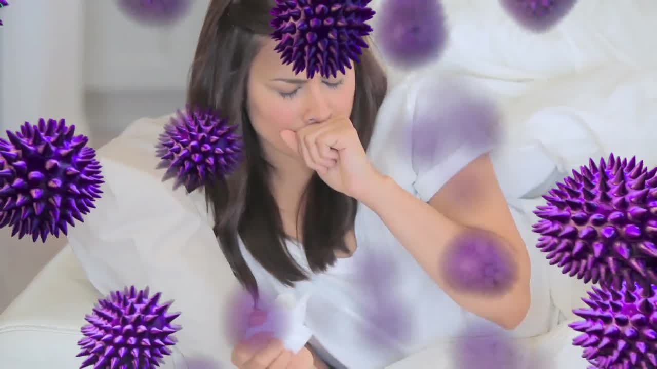 virus púrpura y mujer enferma