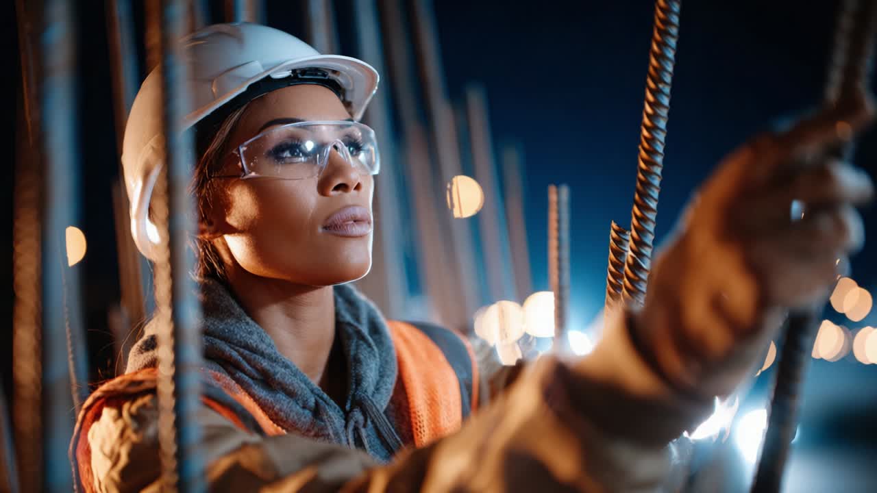 Female Construction Worker at Night